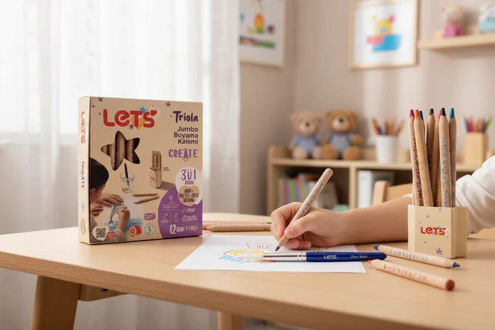 Let's3in1 Triola Boya Kalemi 12 Renk + Fırça